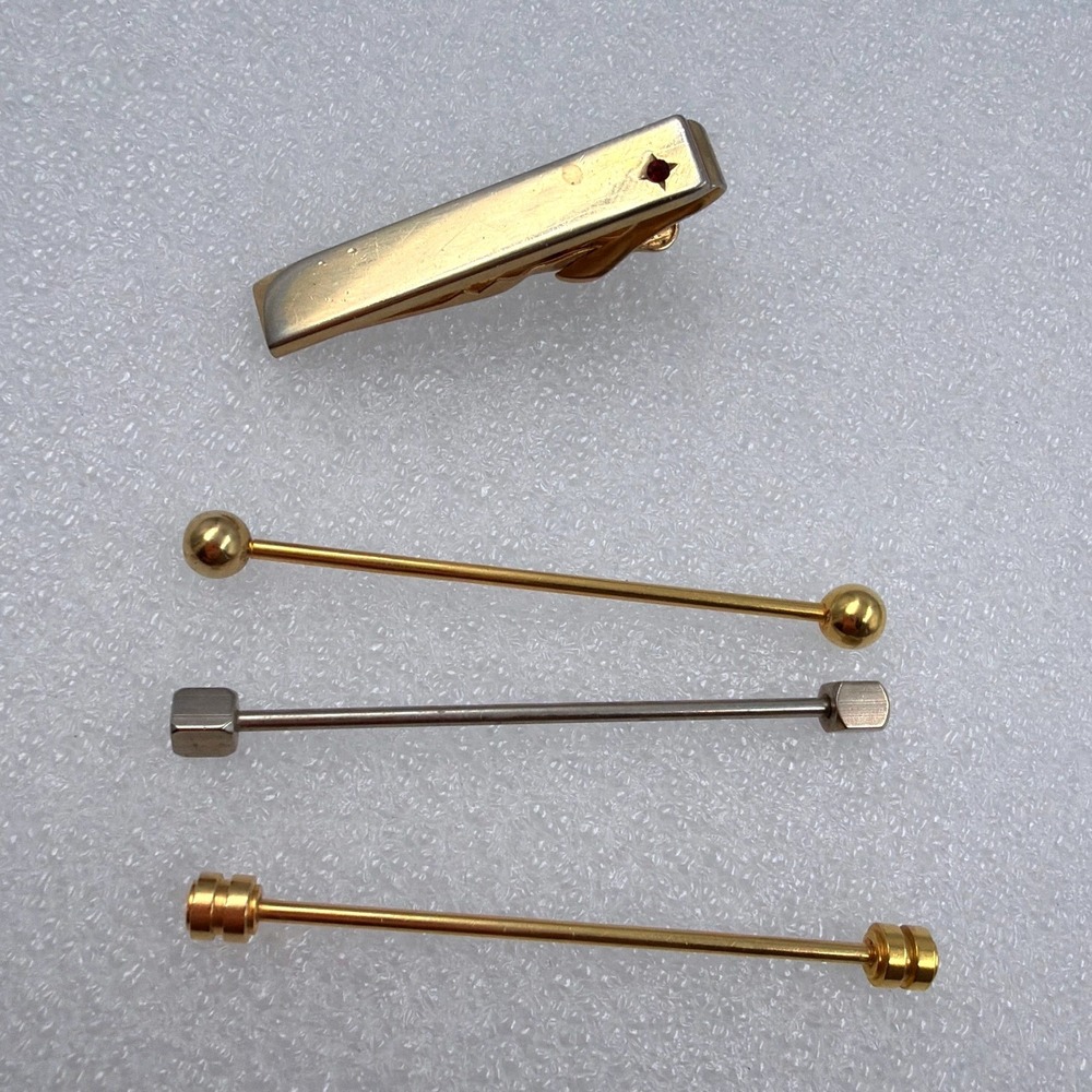 Vintage Mens Tie Bar Tie Tack Lot of 4 Retro Gold Silver MCM